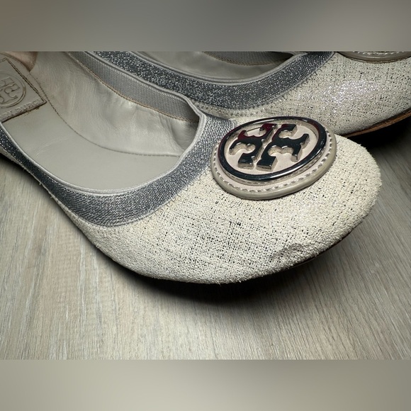Tory Burch Caroline 2 Metallic Gray Suede Flats Women's Size 8M - Picture 6 of 11